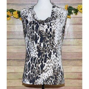 Worthington Ladies Brown Animal Print Sleeveless Scoop Neck Blouse Top Size S